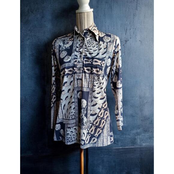 Vintage 60's-70's abstract patchwork patterned print tunic style blouse. - Picture 1 of 8